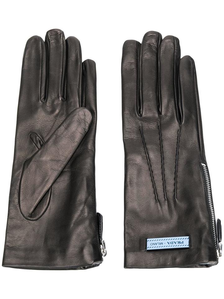 Prada Zipped Logo Gloves - Black