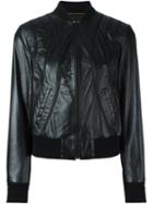 Saint Laurent Embellished Leather Bomber Jacket, Women's, Size: 36, Black, Cotton/lamb Skin/polyester/wool