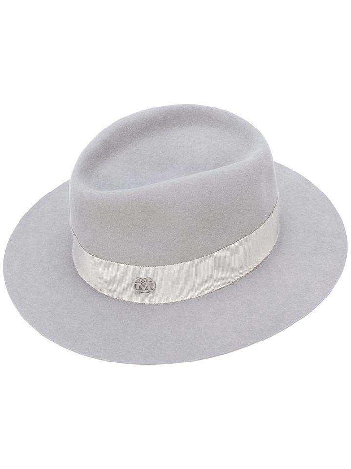 Maison Michel - Band Strap Fedora - Women - Wool Felt - M, Grey, Wool Felt