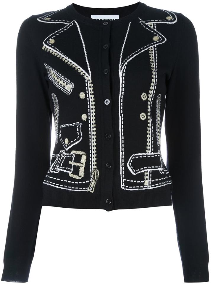 Moschino Biker Jacket Effect Cardigan, Women's, Size: 40, Black, Polyester/rayon/virgin Wool
