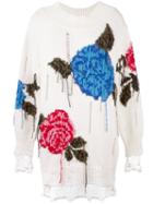 Msgm Floral Frayed Sweater, Women's, Size: Xs, White, Polyamide/wool