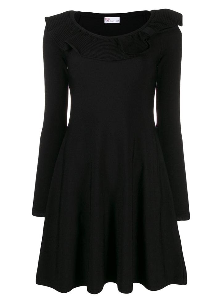 Red Valentino Ruffled Knitted Short Dress - Black
