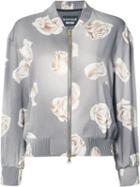 Boutique Moschino Rose Print Bomber Jacket, Women's, Size: 38, Grey, Rayon