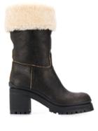 Miu Miu Shearling High-heel Boots - Black