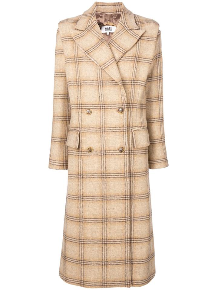 Mm6 Maison Margiela Double-breasted Checked Coat - Nude & Neutrals