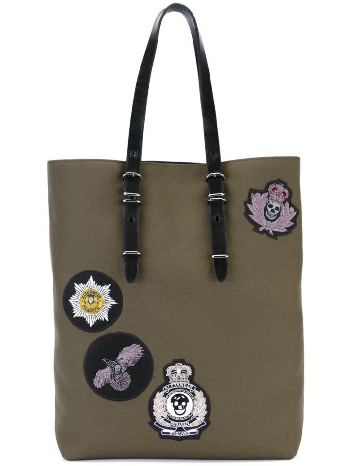 Alexander Mcqueen Skull Badge Tote, Men's, Green, Cotton/calf Leather
