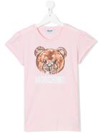 Moschino Kids Sequinned Bear T-shirt - Pink & Purple