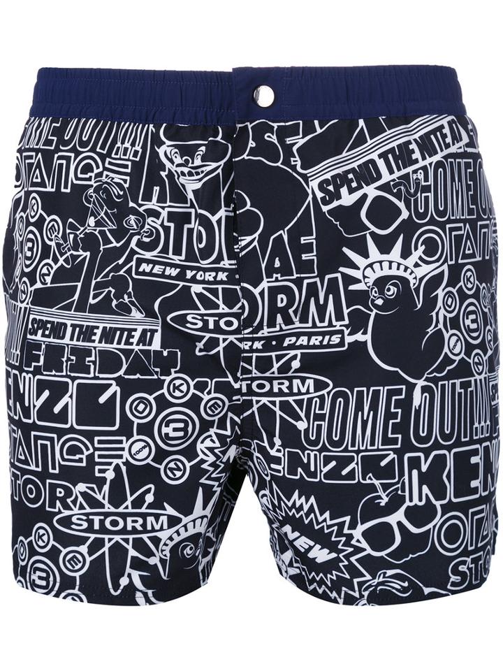 Kenzo - Cartoon Flyer Swim Shorts - Men - Polyester - M, Black, Polyester