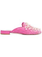 Natasha Zinko Pearl Embellished Slippers - Pink & Purple