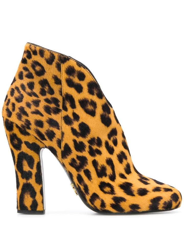 Prada Leopard Print Booties - Neutrals