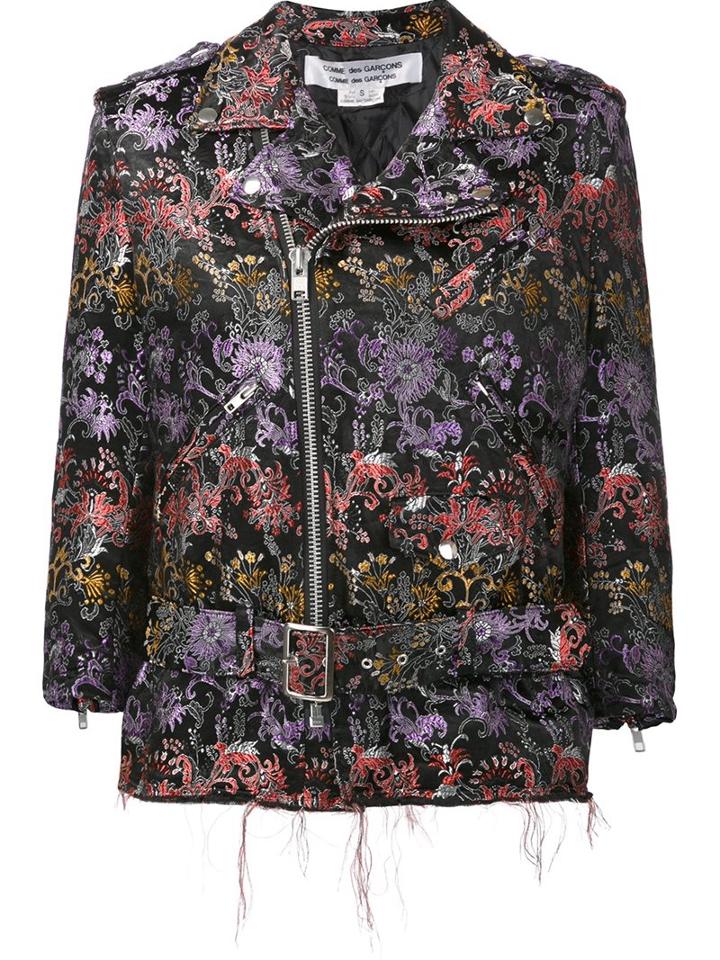 Comme Des Garçons Comme Des Garçons Floral Pattern Biker Jacket, Women's, Size: Small, Black, Polyester/rayon