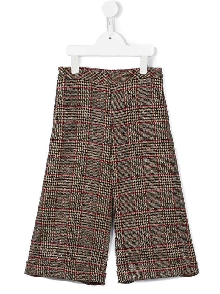 Ermanno Scervino Junior Embellished Checked Trousers, Girl's, Size: 6 Yrs, Brown