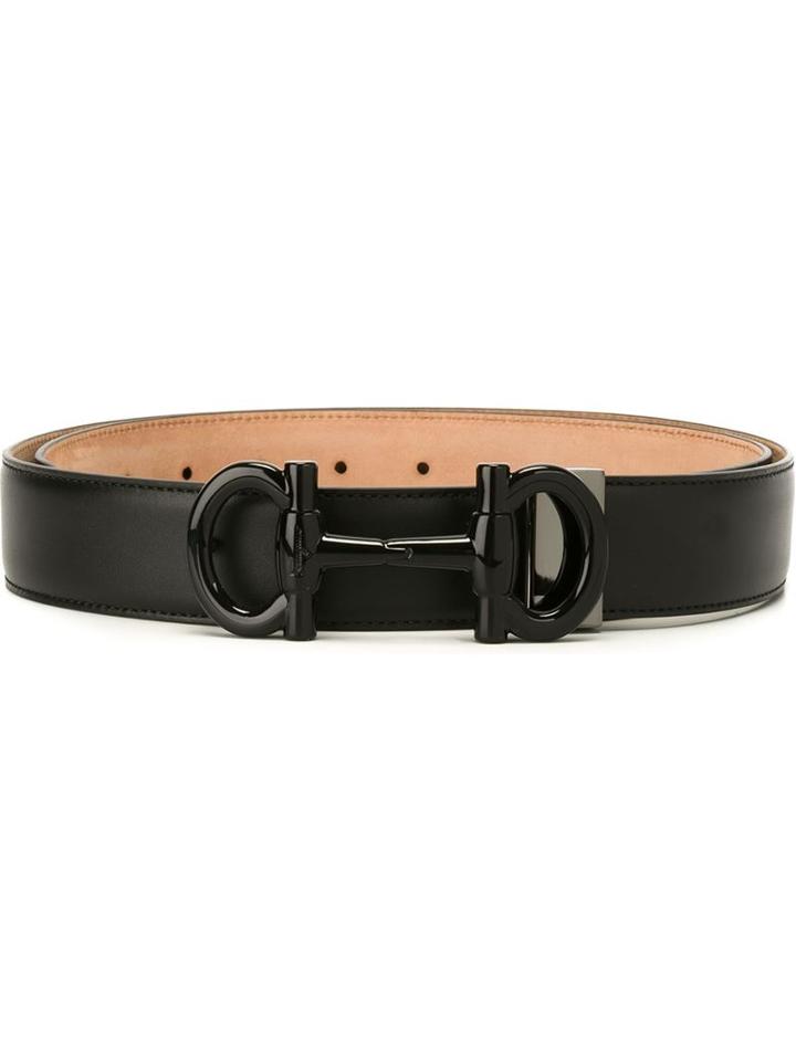 Salvatore Ferragamo Double Gancini Buckle Belt, Men's, Size: 110, Black, Calf Leather