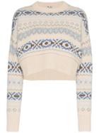 Miu Miu Fair Isle Knitted Cropped Virgin Wool Sweater - Neutrals