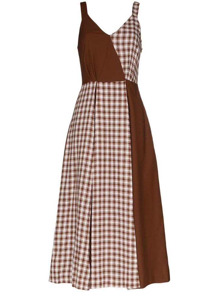 Rejina Pyo Checked Contrasting Midi Dress - Brown