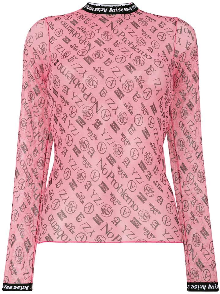 Aries Sheer Monogram Top - Pink & Purple