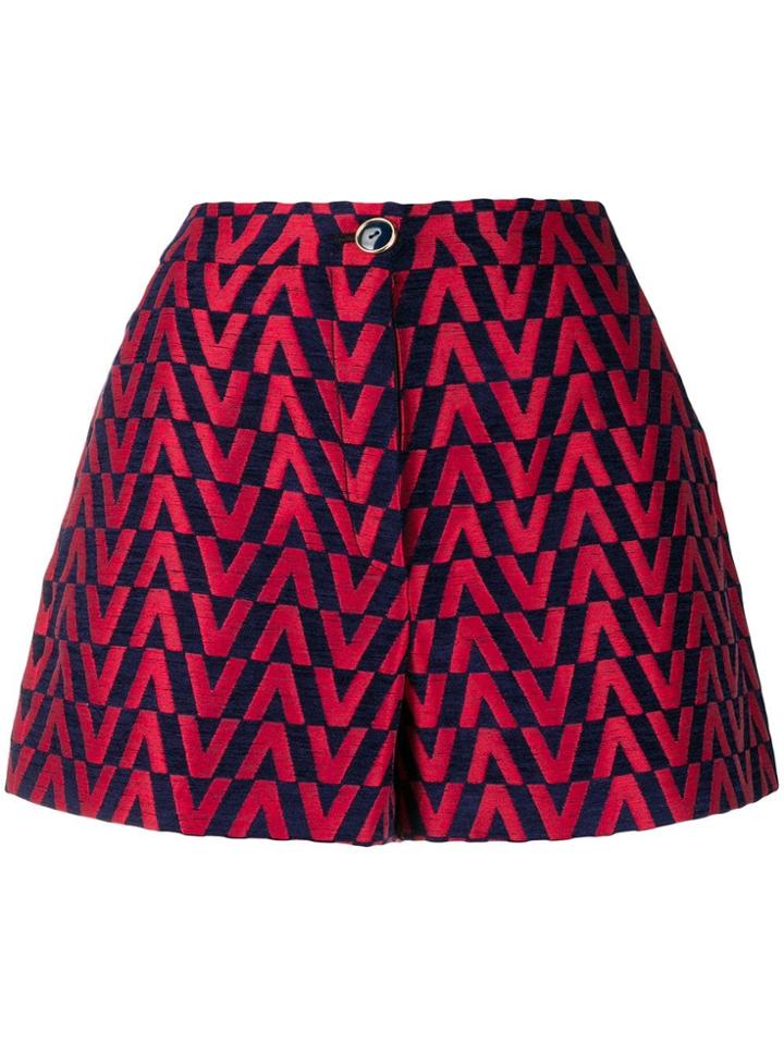 Valentino Logo Brocade Shorts - Red