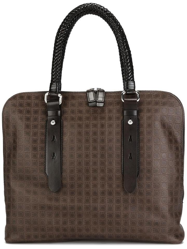 Salvatore Ferragamo Buckle Detail Tote Bag, Brown, Calf Leather
