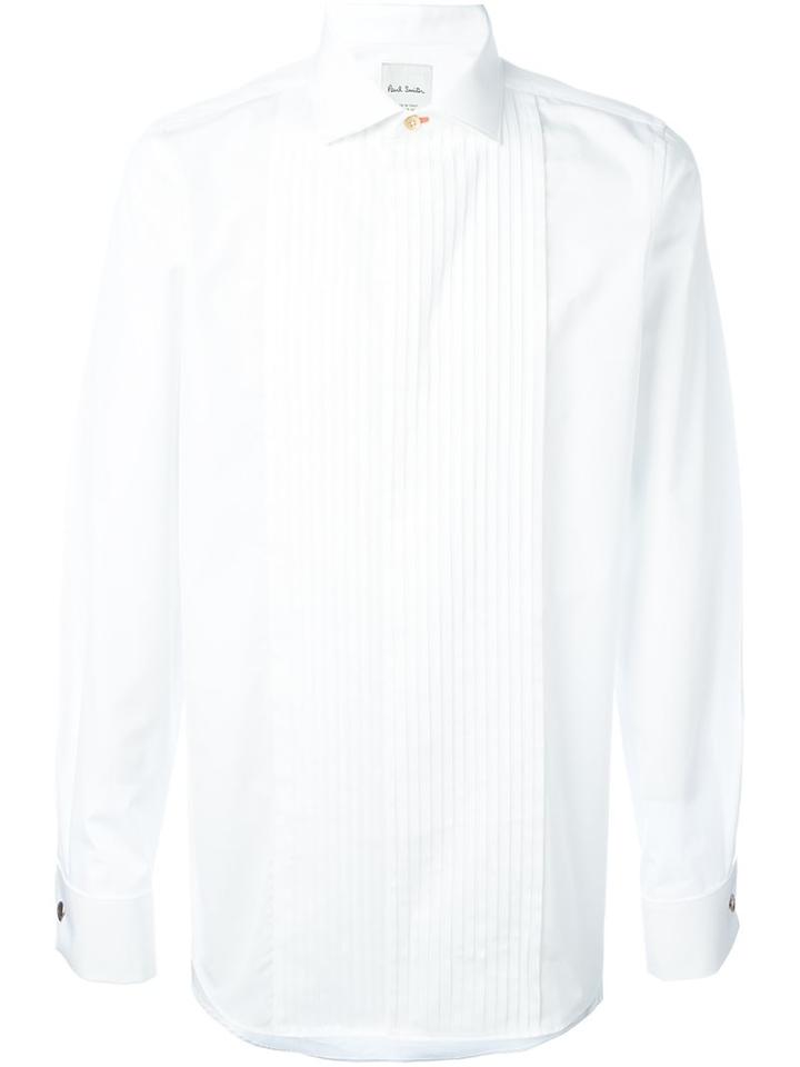 Paul Smith Pleated Front Shirt, Men's, Size: 17, White, Cotton