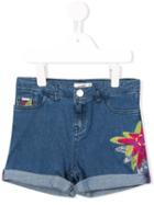 Junior Gaultier - Floral Embroidered Denim Shorts - Kids - Cotton/spandex/elastane - 4 Yrs, Toddler Girl's, Blue