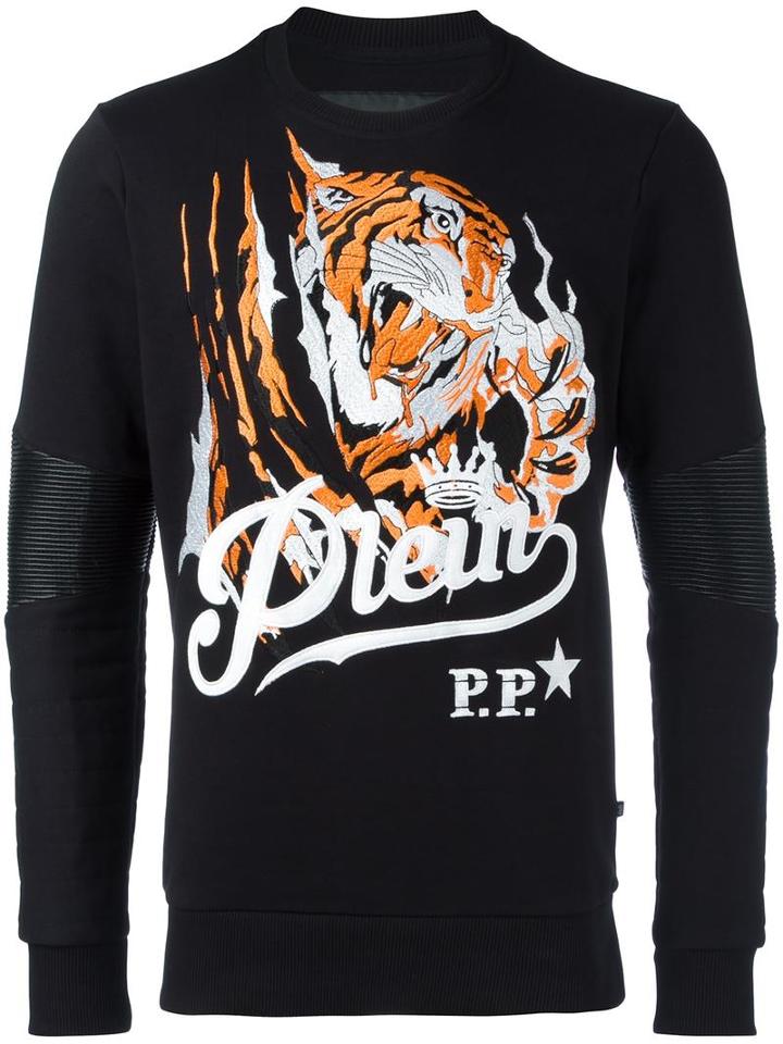 Philipp Plein Blood Tiger Sweatshirt, Men's, Size: Large, Black, Cotton/polyurethane/polyester