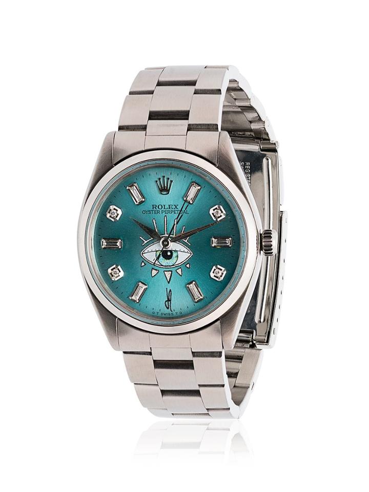 Jacquie Aiche Blue Rolex Eye Diamond Stainless Steel Watch - Silver