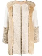 Stella Mccartney Fur Free Fur Zip-up Patched Jacket - Neutrals
