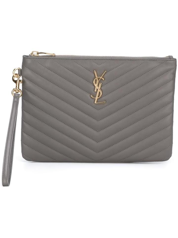 Saint Laurent 'monogram' Pouch, Women's, Grey, Calf Leather