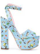 Giamba Butterfly Print Platform Sandals, Women's, Size: 36, Blue, Leather