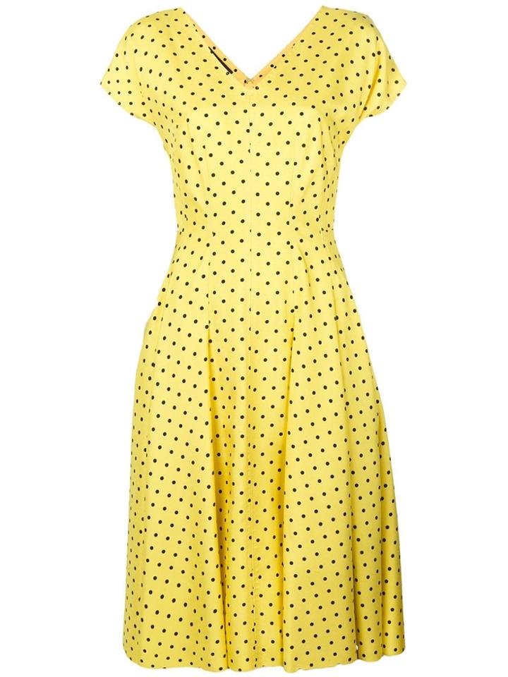 Talbot Runhof Polka Dot Flared Dress - Yellow