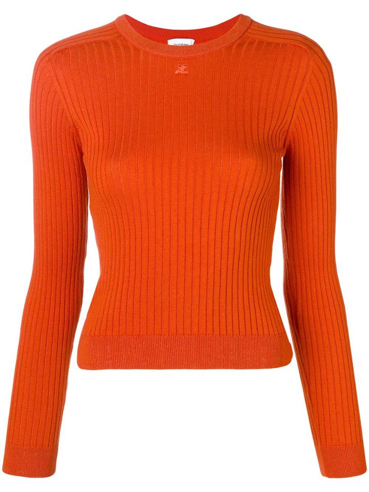 Courrèges Rib Knit Fitted Sweater - Yellow & Orange