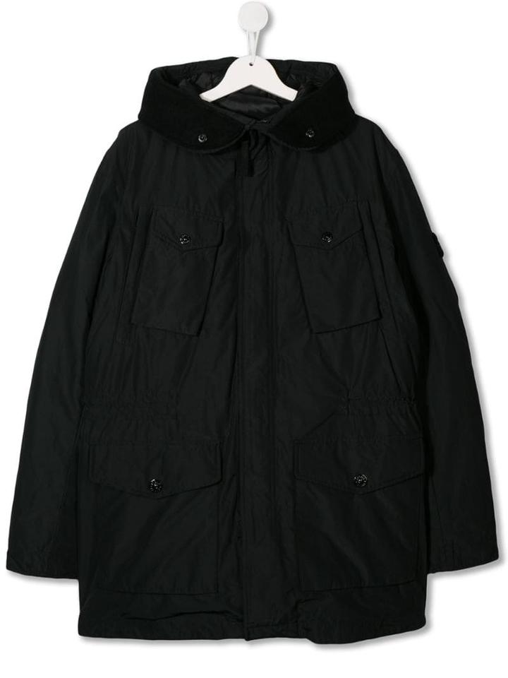Stone Island Junior Hooded Logo Jacket - Black