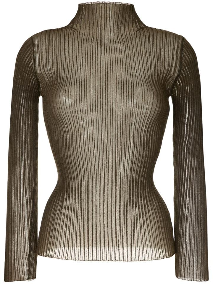 Le Ciel Bleu See-through Ribbed Knit Sweater - Brown