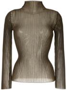 Le Ciel Bleu See-through Ribbed Knit Sweater - Brown