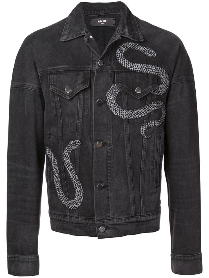 Amiri Embroidered Snake Denim Jacket - Black