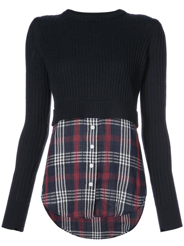 Veronica Beard Checked Shirt Detail Jumper - Blue