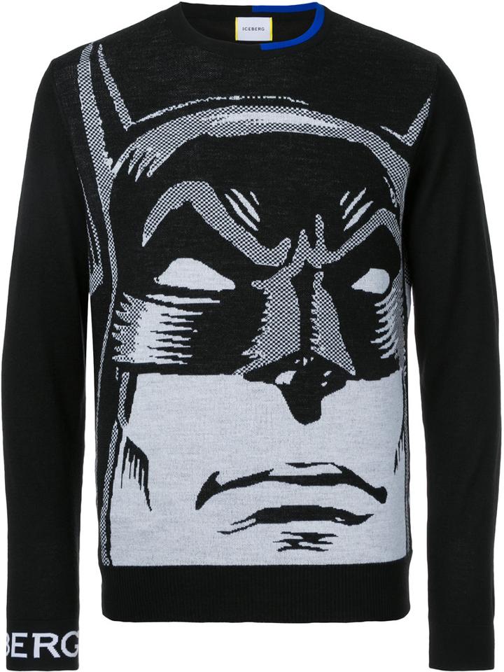 Iceberg - Batman Intarsia Jumper - Men - Acrylic/polyamide/wool - Xl, Black, Acrylic/polyamide/wool