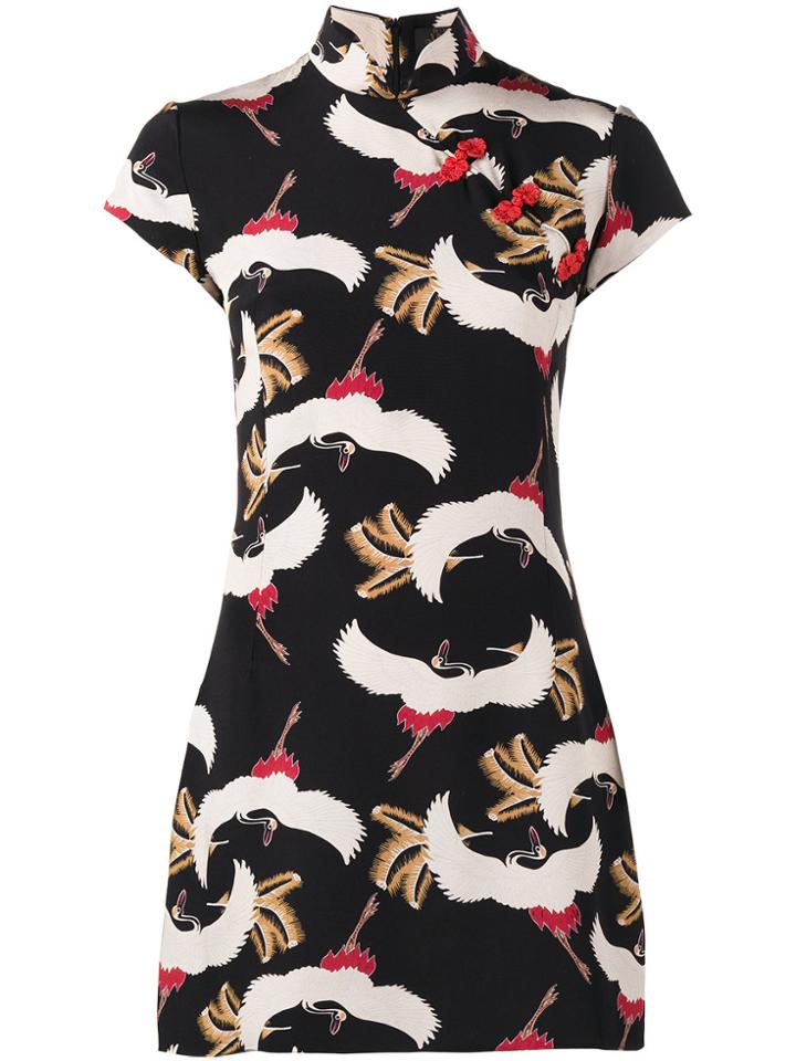 De La Vali Suki Mini Bird Print Dress - Black