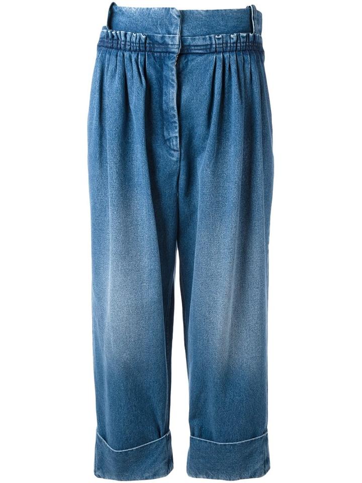 J.w.anderson Straight Fit Pleated Denim Trousers, Women's, Size: 10, Blue, Cotton
