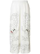 P.a.r.o.s.h. Sequin Dragon Embroidered Wide Leg Trousers - White