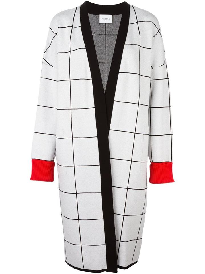 Iceberg Checked Cardi-coat, Women's, Size: 42, White, Polyester/viscose