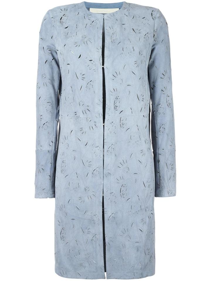 Drome Cut-off Pattern Collarless Coat - Blue