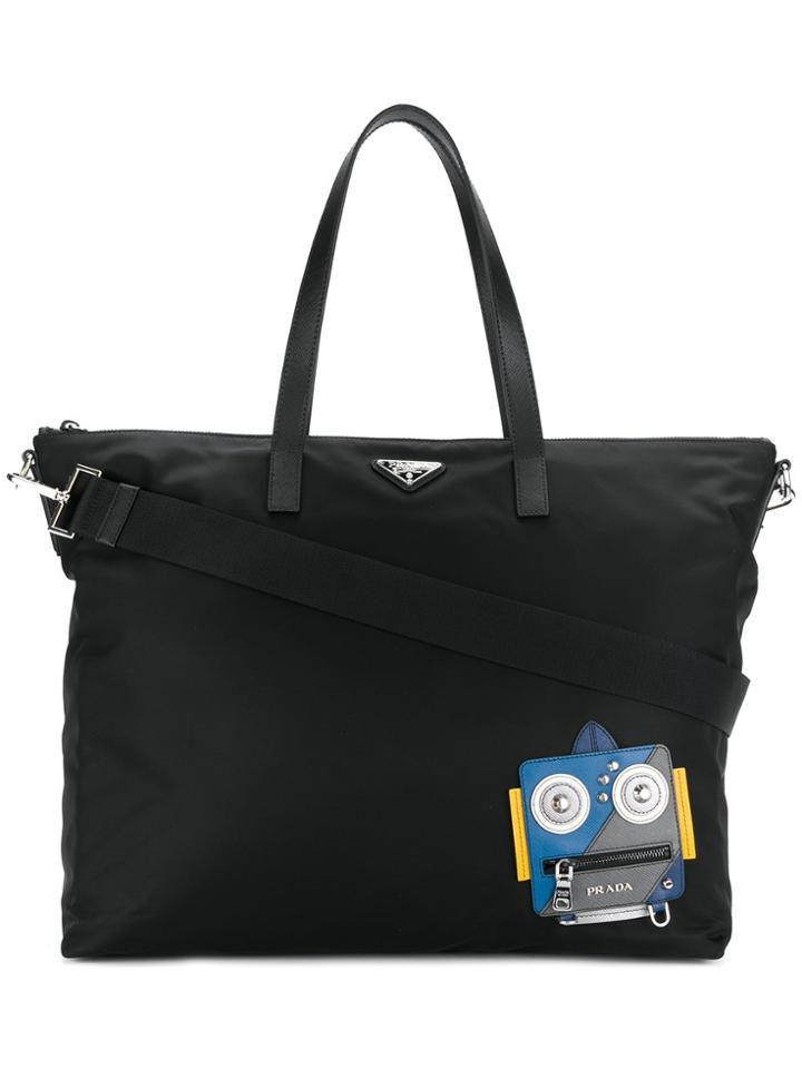 Prada Robot Face Satin-shell Tote - Black