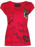 Philipp Plein 'blame' T-shirt, Women's, Size: Xs, Red, Cotton/glass