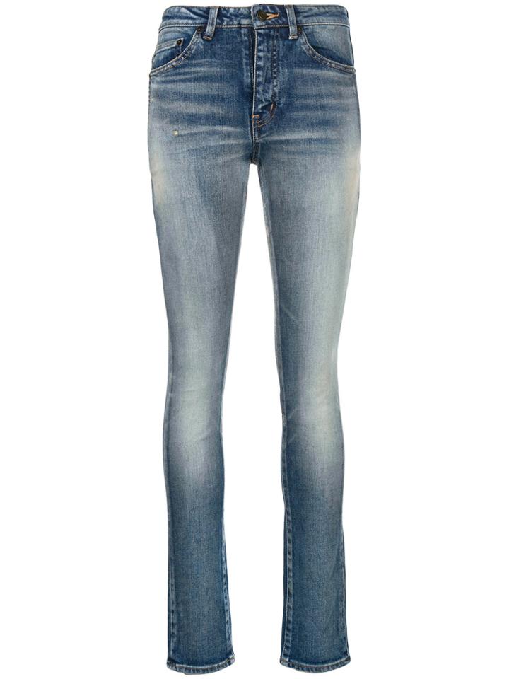 Saint Laurent Stonewashed High Rise Skinny Jeans - Blue
