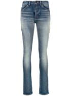 Saint Laurent Stonewashed High Rise Skinny Jeans - Blue