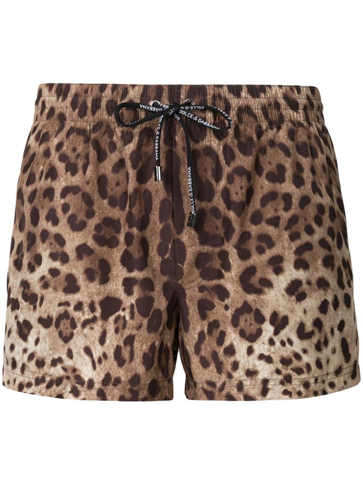 Dolce & Gabbana Leopard-print Swim Shorts - Brown
