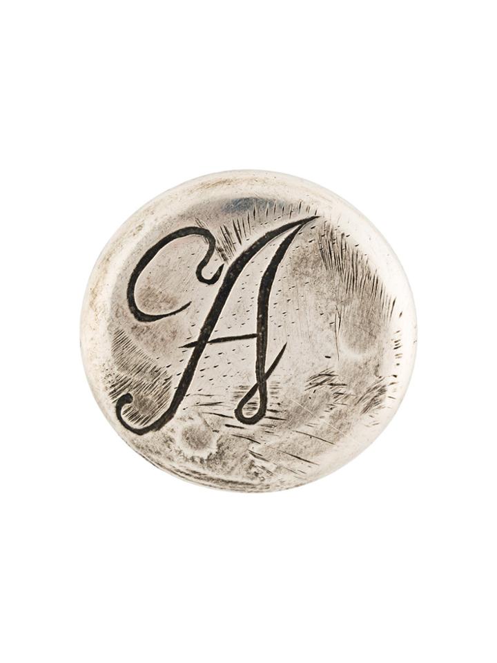 Ann Demeulemeester Blanche Initial Engraved Pin Badge - Metallic