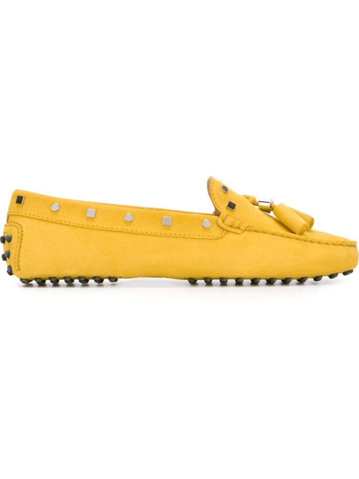 Tod S Heaven Tassel Loafers, Women's, Size: 37, Yellow/orange, Suede/leather/rubber