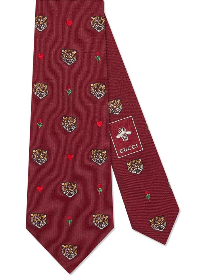 Gucci Tigers Pattern Silk Tie - Red